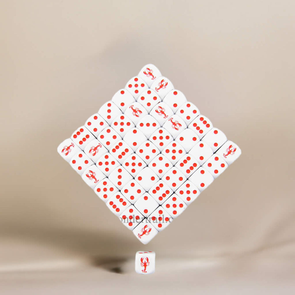 KOP04941 Lobster Dice Opaque White Red Pips 16mm Bulk Pack of 50 (ONLINE ORDER ONLY)