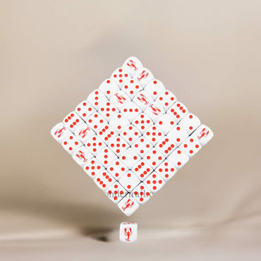 KOP04941 Lobster Dice Opaque White Red Pips 16mm Bulk Pack of 50 (ONLINE ORDER ONLY)