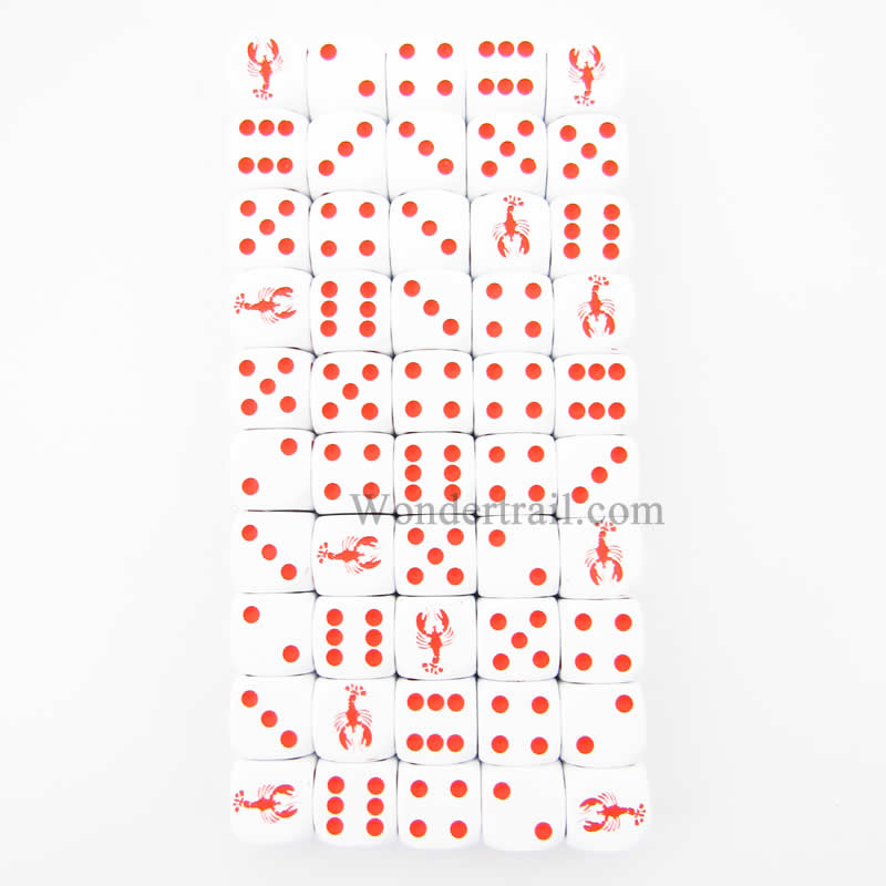 KOP04941 Lobster Dice Opaque White Red Pips 16mm Bulk Pack of 50 (ONLINE ORDER ONLY)