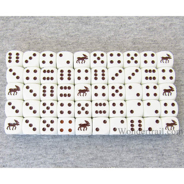 KOP04947 Moose Dice Opaque White Brown Pips 16mm Bulk Pack of 50 (ONLINE ORDER ONLY)