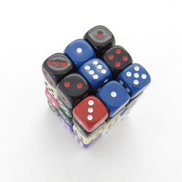 KOP05109 Assorted Deluxe Opaque Dice Pips D6 12mm (1/2in) Pack of 36 (ONLINE ORDER ONLY)