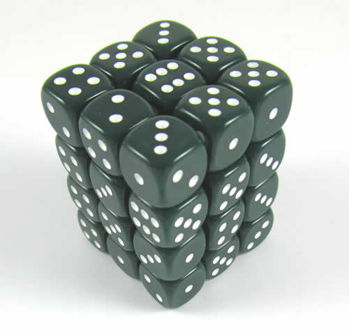 KOP05113 Green Opaque Deluxe Dice White Pips D6 12mm Pack of 36 (ONLINE ORDER ONLY)