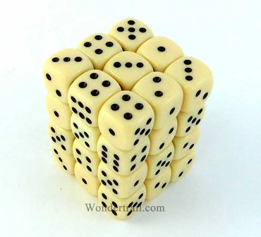 KOP05114 Ivory Opaque Deluxe Dice Black Pips D6 12mm (1/2in) Pack of 36 (ONLINE ORDER ONLY)