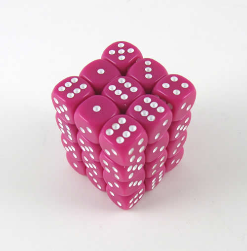 KOP05115 Pink Opaque Deluxe Dice White Pips D6 12mm (1/2in) Pack of 36 (ONLINE ORDER ONLY)