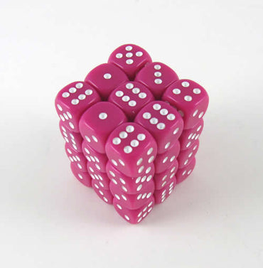 KOP05115 Pink Opaque Deluxe Dice White Pips D6 12mm (1/2in) Pack of 36 (ONLINE ORDER ONLY)