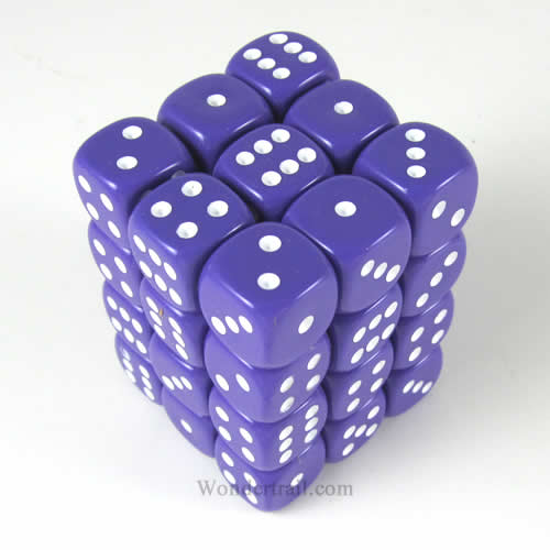 KOP05116 Purple Opaque Deluxe Dice White Pips D6 12mm Pack of 36 (ONLINE ORDER ONLY)