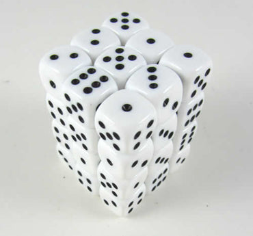 KOP05118 White Opaque Deluxe Dice Black Pips D6 12mm Pack of 36 (ONLINE ORDER ONLY)