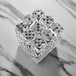 KOP05121 Clear Transparent Deluxe Dice Black Pips D6 12mm Pack of 36 (ONLINE ORDER ONLY)