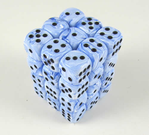 KOP05127 Blue Swirl Deluxe Dice Black Pips D6 12mm (1/2in) Pack of 36 (ONLINE ORDER ONLY)