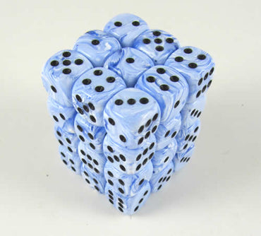 KOP05127 Blue Swirl Deluxe Dice Black Pips D6 12mm (1/2in) Pack of 36 (ONLINE ORDER ONLY)
