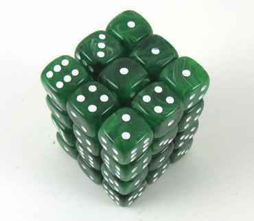 KOP05128 Ice Green Swirl Deluxe Dice White Pips D6 12mm Pack of 36 (ONLINE ORDER ONLY)