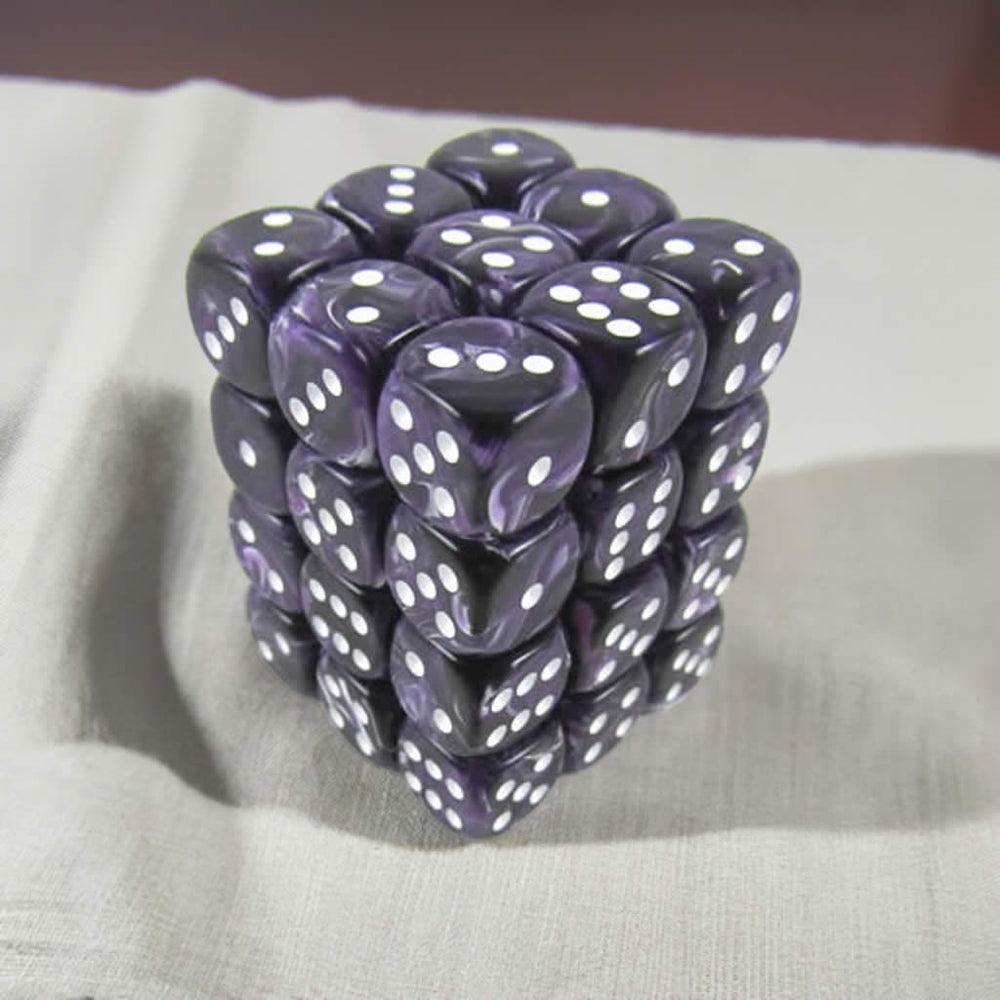 KOP05130 Purple Swirl Deluxe Dice White Pips D6 12mm (1/2in) Pack of 36 (ONLINE ORDER ONLY)