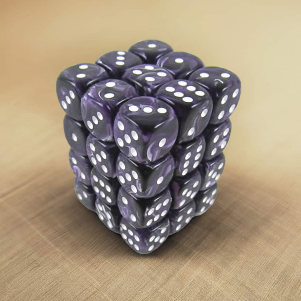 KOP05130 Purple Swirl Deluxe Dice White Pips D6 12mm (1/2in) Pack of 36 (ONLINE ORDER ONLY)