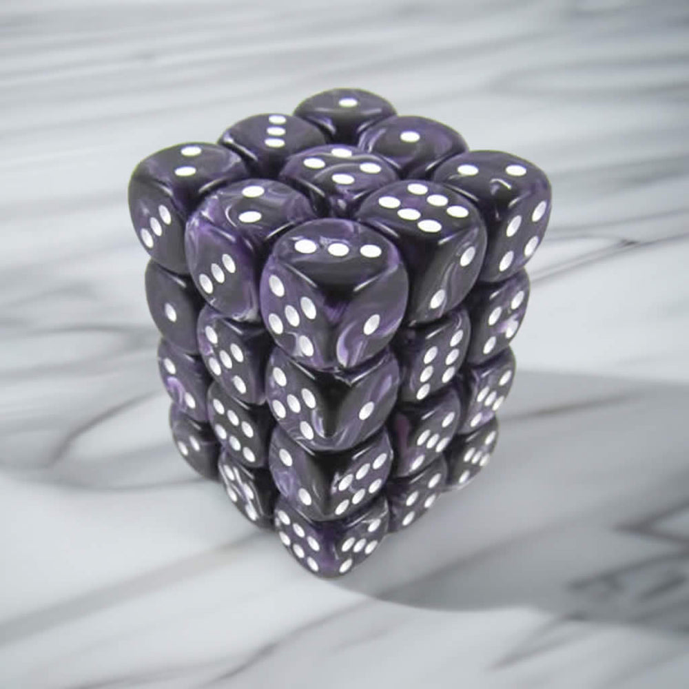 KOP05130 Purple Swirl Deluxe Dice White Pips D6 12mm (1/2in) Pack of 36 (ONLINE ORDER ONLY)