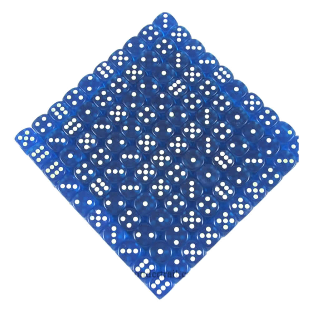 KOP05160 Blue Transparent Dice Glow in the Dark Pips D6 16mm Bulk Pack of 200 (ONLINE ORDER ONLY)