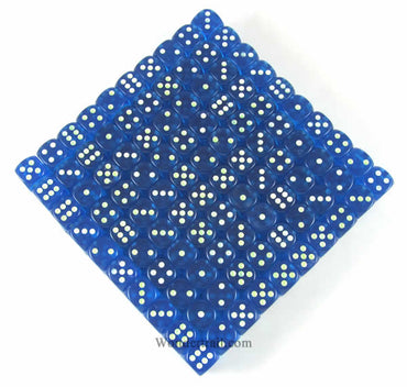 KOP05160 Blue Transparent Dice Glow in the Dark Pips D6 16mm Bulk Pack of 200 (ONLINE ORDER ONLY)