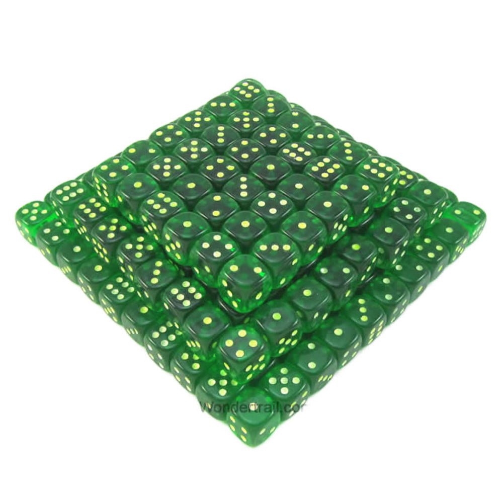 KOP05161 Green Transparent Dice Glow in the Dark Pips D6 16mm Bulk Pack of 200 (ONLINE ORDER ONLY)