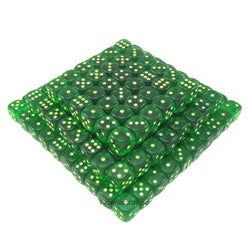 KOP05161 Green Transparent Dice Glow in the Dark Pips D6 16mm Bulk Pack of 200 (ONLINE ORDER ONLY)