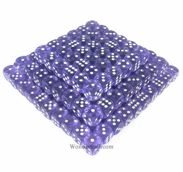 KOP05162 Purple Transparent Dice Glow in the Dark Pips D6 16mm Bulk Pack of 200 (ONLINE ORDER ONLY)
