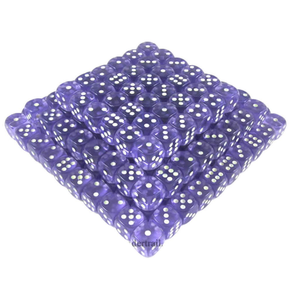 KOP05162 Purple Transparent Dice Glow in the Dark Pips D6 16mm Bulk Pack of 200 (ONLINE ORDER ONLY)