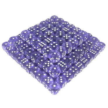 KOP05162 Purple Transparent Dice Glow in the Dark Pips D6 16mm Bulk Pack of 200 (ONLINE ORDER ONLY)