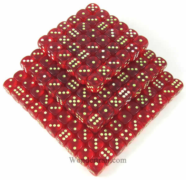 KOP05163 Red Transparent Dice Glow in the Dark Pips D6 16mm Bulk Pack of 200 (ONLINE ORDER ONLY)