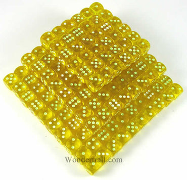KOP05164 Yellow Transp Dice Glow in Dark Pips D6 16mm Bulk Pack of 200 (ONLINE ORDER ONLY)