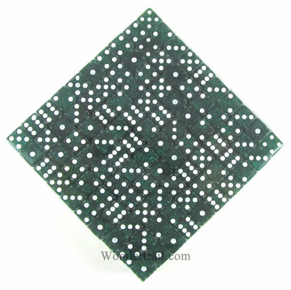 KOP05171 Green Glitter Dice White Pips D6 16mm (5/8in) Bulk Pack of 200 (ONLINE ORDER ONLY)