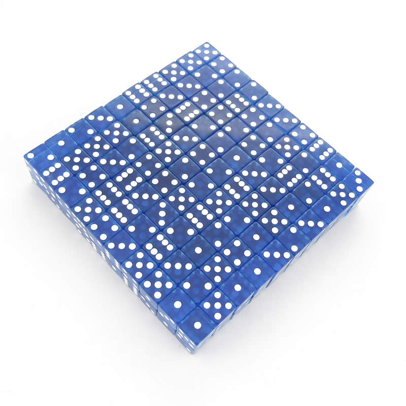KOP05174 Blue Transparent Dice White Pips D6 16mm Bulk Pack of 200 (ONLINE ORDER ONLY)