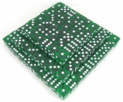 KOP05176 Green Transparent Dice White Pips D6 16mm Bulk Pack of 200 (ONLINE ORDER ONLY)