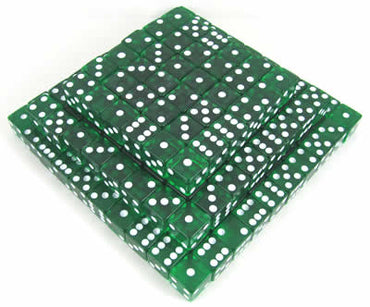 KOP05176 Green Transparent Dice White Pips D6 16mm Bulk Pack of 200 (ONLINE ORDER ONLY)