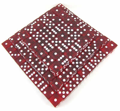 KOP05179 Red Transparent Dice White Pips D6 16mm Bulk Pack of 200 (ONLINE ORDER ONLY)