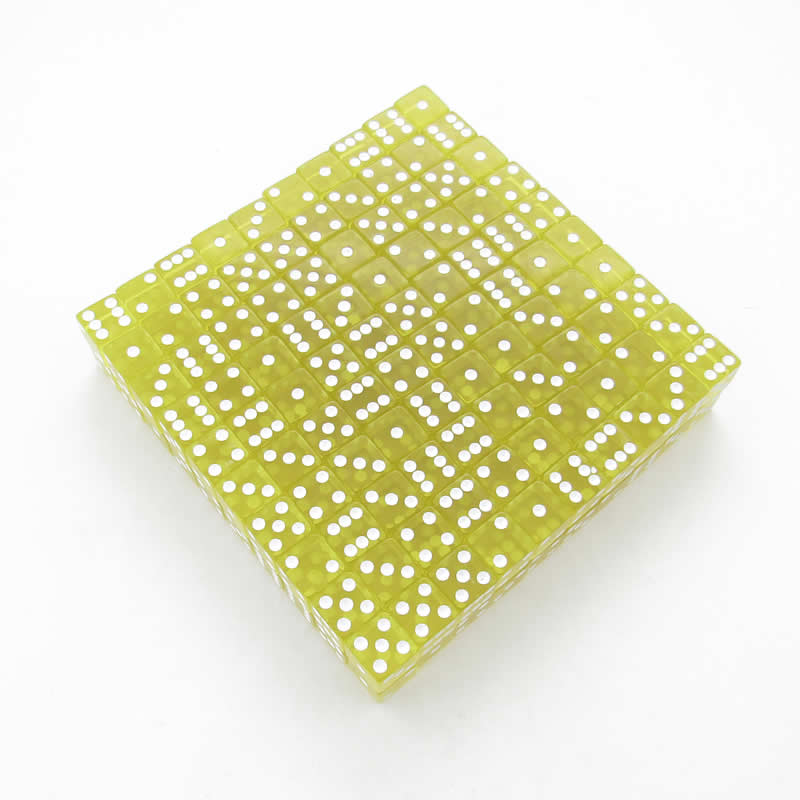 KOP05181 Yellow Transparent Dice White Pips D6 16mm Bulk Pack of 200 (ONLINE ORDER ONLY)