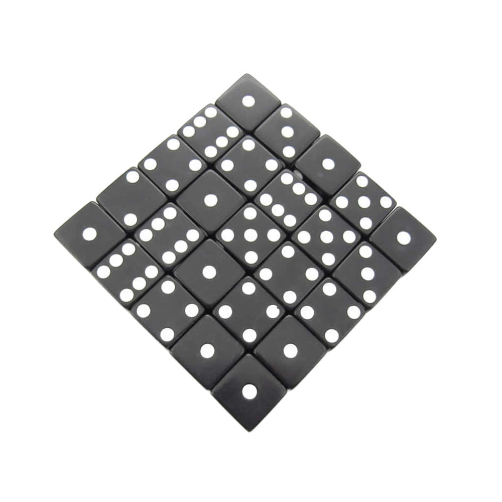 KOP05238 Black Opaque Dice with White Pips D6 25mm (1in) Bulk Pack of 50 Dice (ONLINE ORDER ONLY)