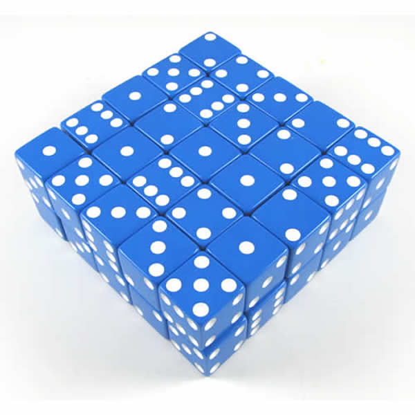 KOP05239 Blue Opaque Dice White Pips D6 25mm (1in) Bulk Pack of 50 (ONLINE ORDER ONLY)
