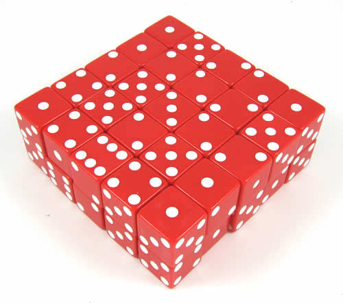 KOP05243 Red Opaque Dice White Pips D6 25mm (1in) Bulk Pack of 50 (ONLINE ORDER ONLY)