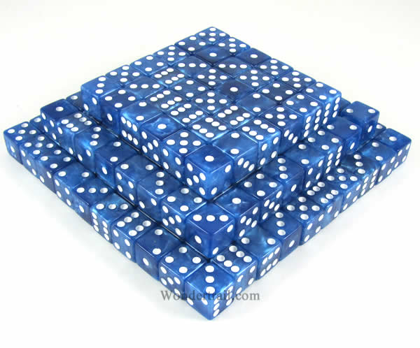 KOP05271 Blue Marbleized Dice White Pips D6 16mm Bulk Pack of 200 (ONLINE ORDER ONLY)