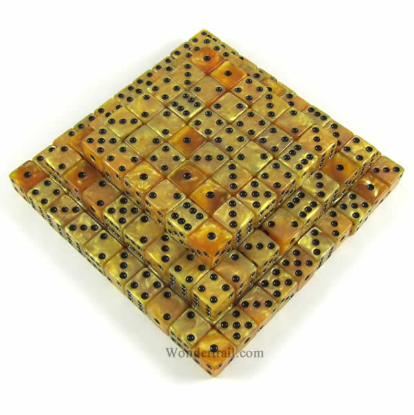 KOP05273 Gold Marbleized Dice Black Pips D6 16mm Bulk Pack of 200 (ONLINE ORDER ONLY)