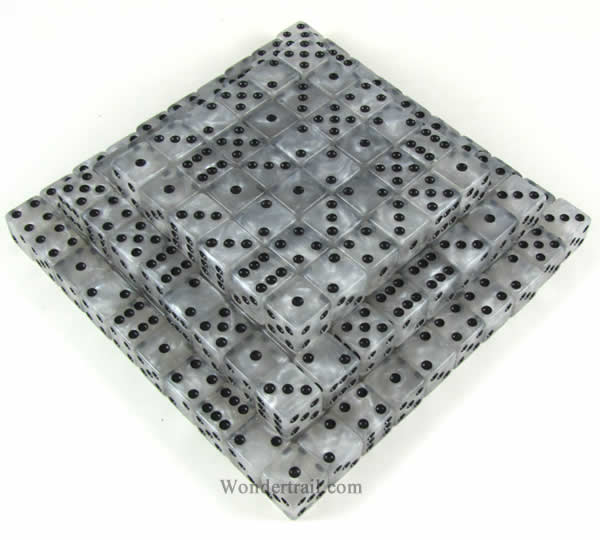 KOP05274 Pearl Marbleized Dice Black Pips D6 16mm Bulk Pack of 200 (ONLINE ORDER ONLY)