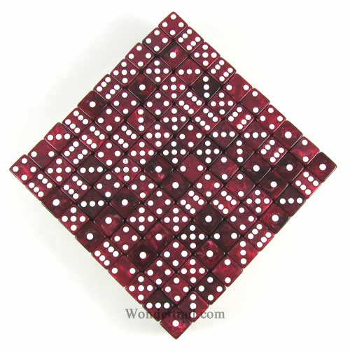 KOP05275 Red Marbleized Dice White Pips D6 16mm Bulk Pack of 200 (ONLINE ORDER ONLY)