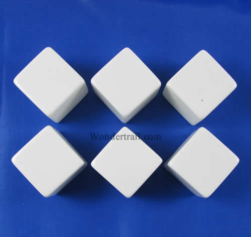 KOP05388 White Opaque Blank Dice with No Pips D6 25mm (1in) Pack of 6 (ONLINE ORDER ONLY)