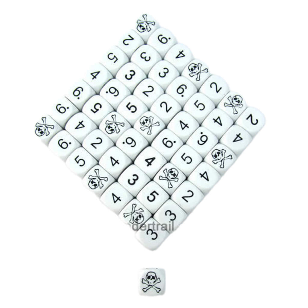 KOP05694 Skull Dice White Opaque Black Standard Numbers 16mm Bulk Pack of 50 (ONLINE ORDER ONLY)