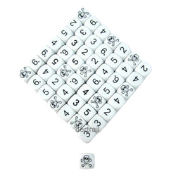 KOP05694 Skull Dice White Opaque Black Standard Numbers 16mm Bulk Pack of 50 (ONLINE ORDER ONLY)