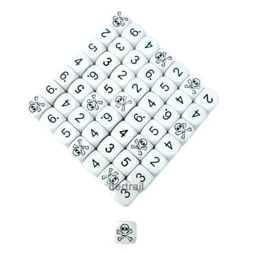 KOP05694 Skull Dice White Opaque Black Standard Numbers 16mm Bulk Pack of 50 (ONLINE ORDER ONLY)