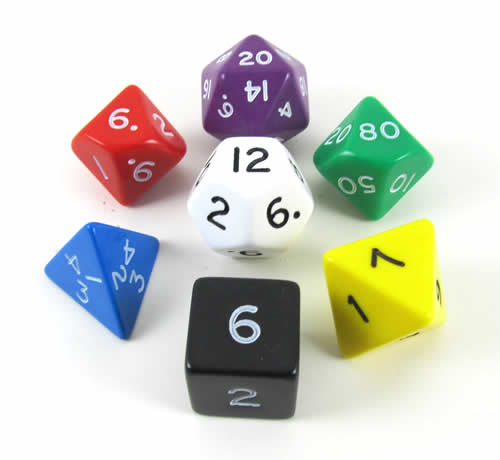 KOP06034 Assorted Jumbo Dice with Numbers 24mm (15/16in) Set of 7 (ONLINE ORDER ONLY)