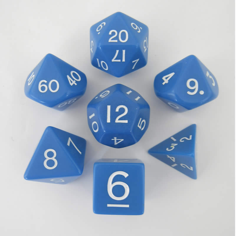 KOP06036 Blue Jumbo Dice with White Numbers 24mm (15/16in) Set of 7 (ONLINE ORDER ONLY)