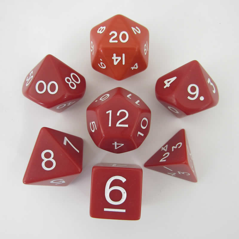 KOP06038 Red Jumbo Dice with White Numbers 24mm (15/16in) Set of 7 (ONLINE ORDER ONLY)