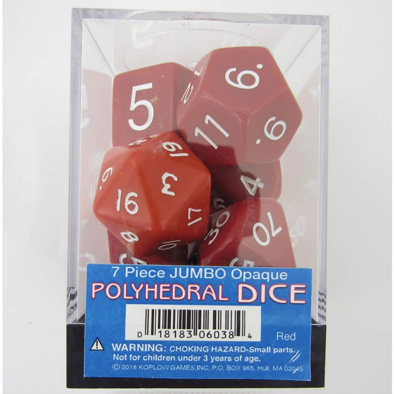 KOP06038 Red Jumbo Dice with White Numbers 24mm (15/16in) Set of 7 (ONLINE ORDER ONLY)