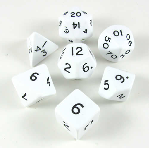 KOP06039 White Jumbo Dice Black Numbers D6 24mm (15/16in) Set of 7 (ONLINE ORDER ONLY)
