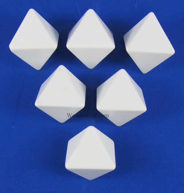 KOP06279 White Opaque Blank Dice with No Pips D8 25mm (1in) Pack of 6 (ONLINE ORDER ONLY)